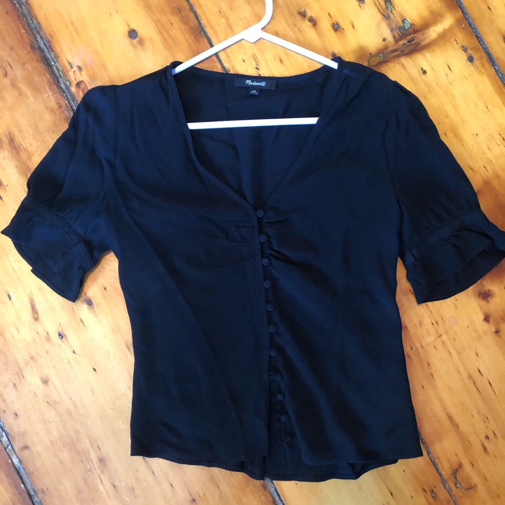 Madewell Ruffled Buttoned Blouse (Black) - Picture 2 of 5